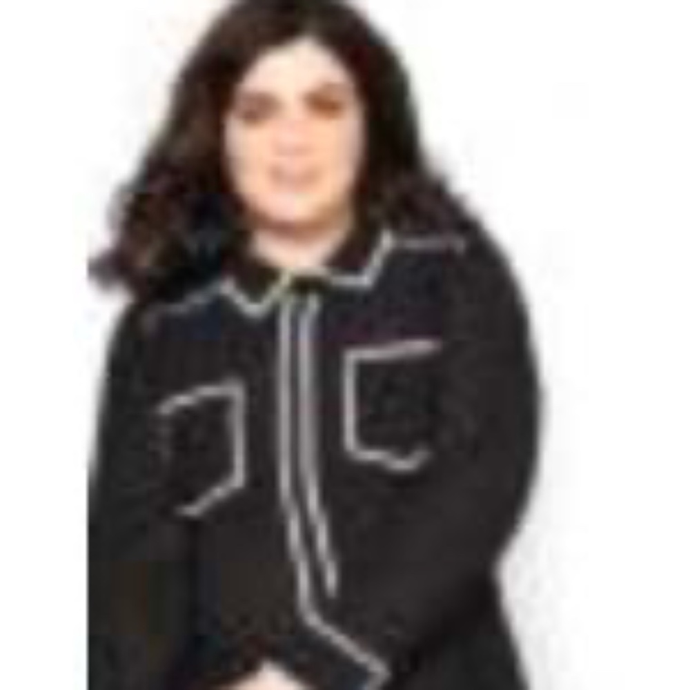 TUNIC, BLACK WITH WHITE TRIM, SIZE 4X, POCKETS, CUFFS WITH HIDDEN ELASTIC, LONG